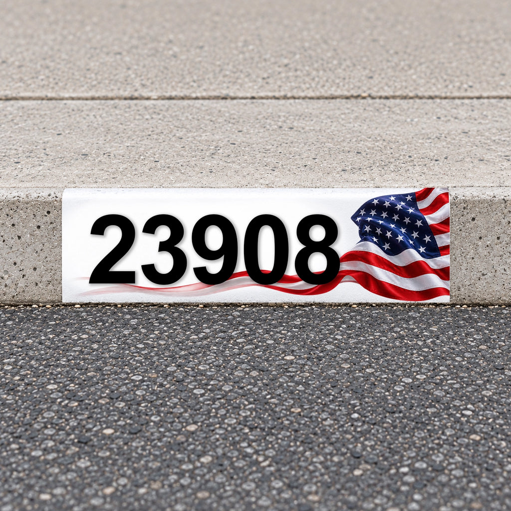 Custom American Flag Reflective Curb Address Decal